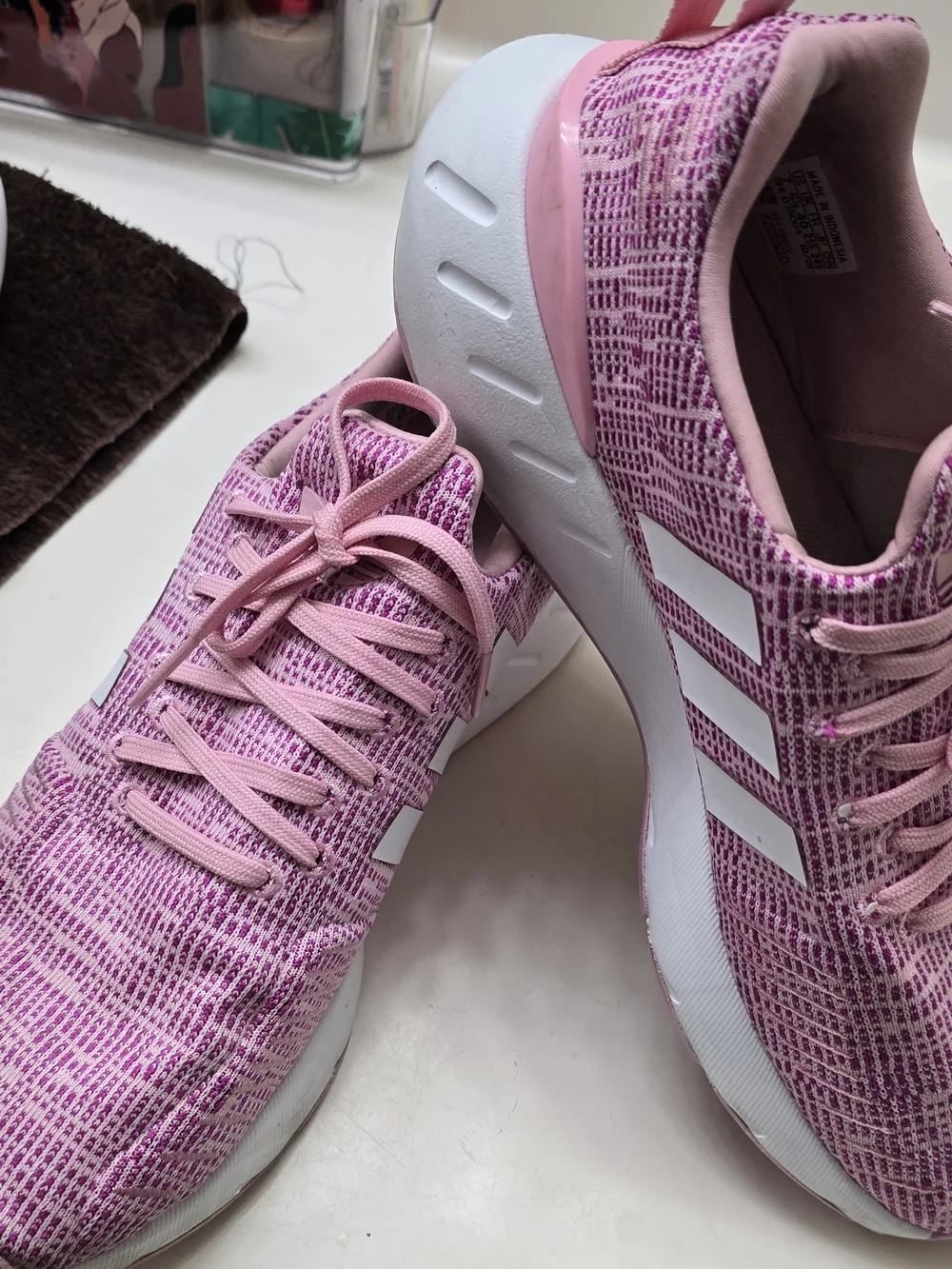 adidas Pink Knit Running Shoes with Cushioned White Sole